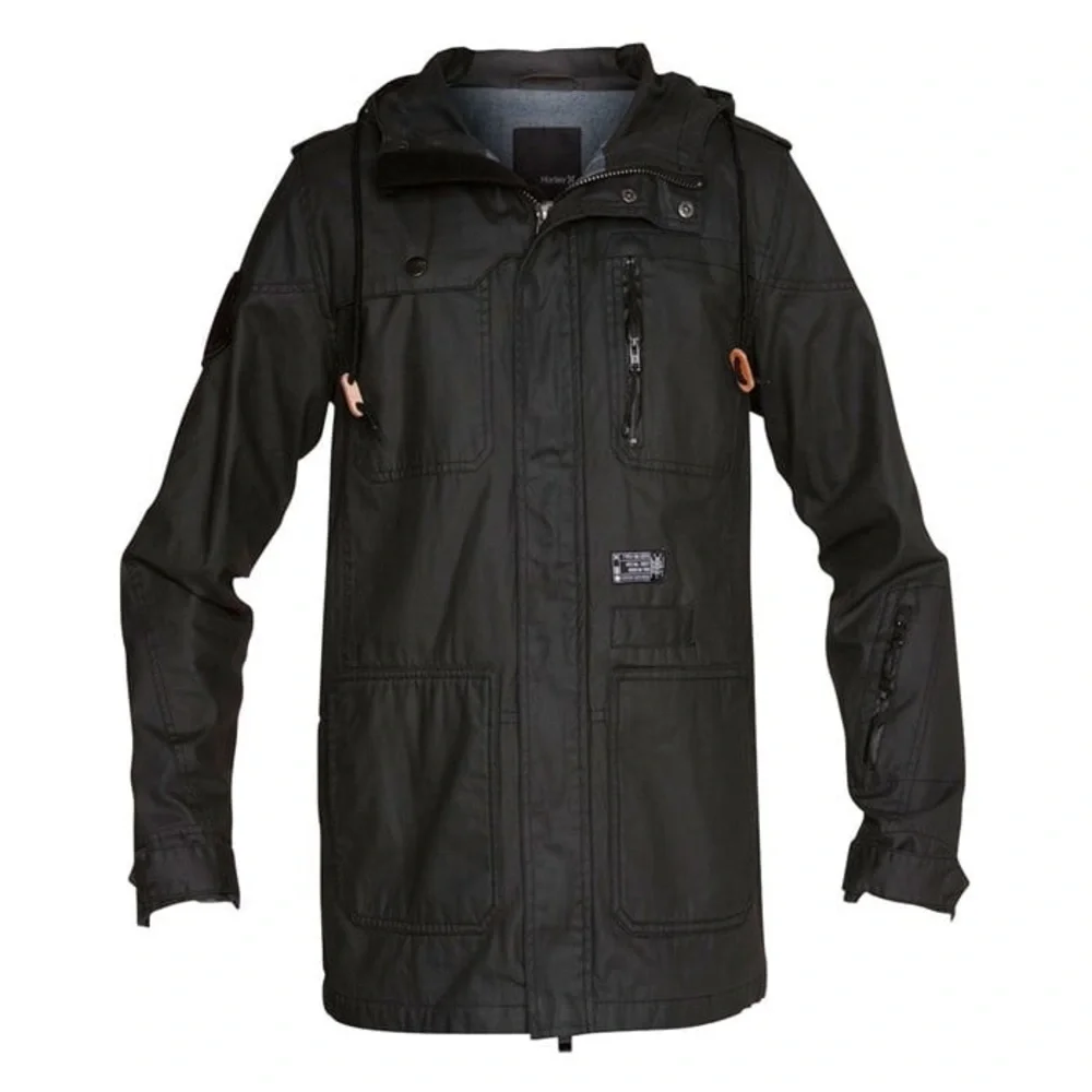Hurley Covert Men’s XL Black Waxed Canvas Hooded Utility Jacket Plaid Lined